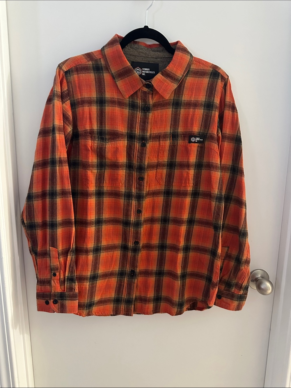 Stussy Orange and Black Plaid Long-Sleeve Button-Down Shirt